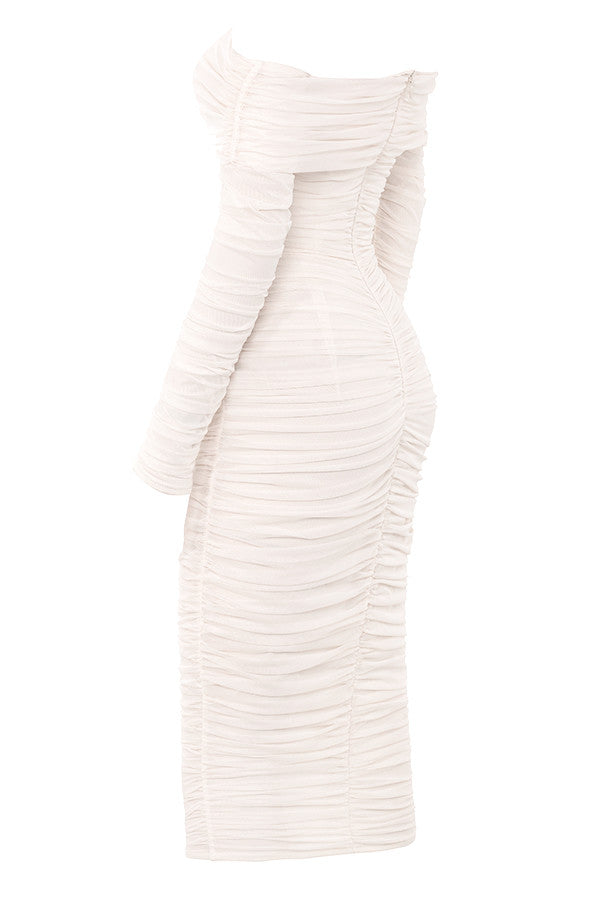 ALYIA IVORY TULLE OFF SHOULDER RUCHED DRESS