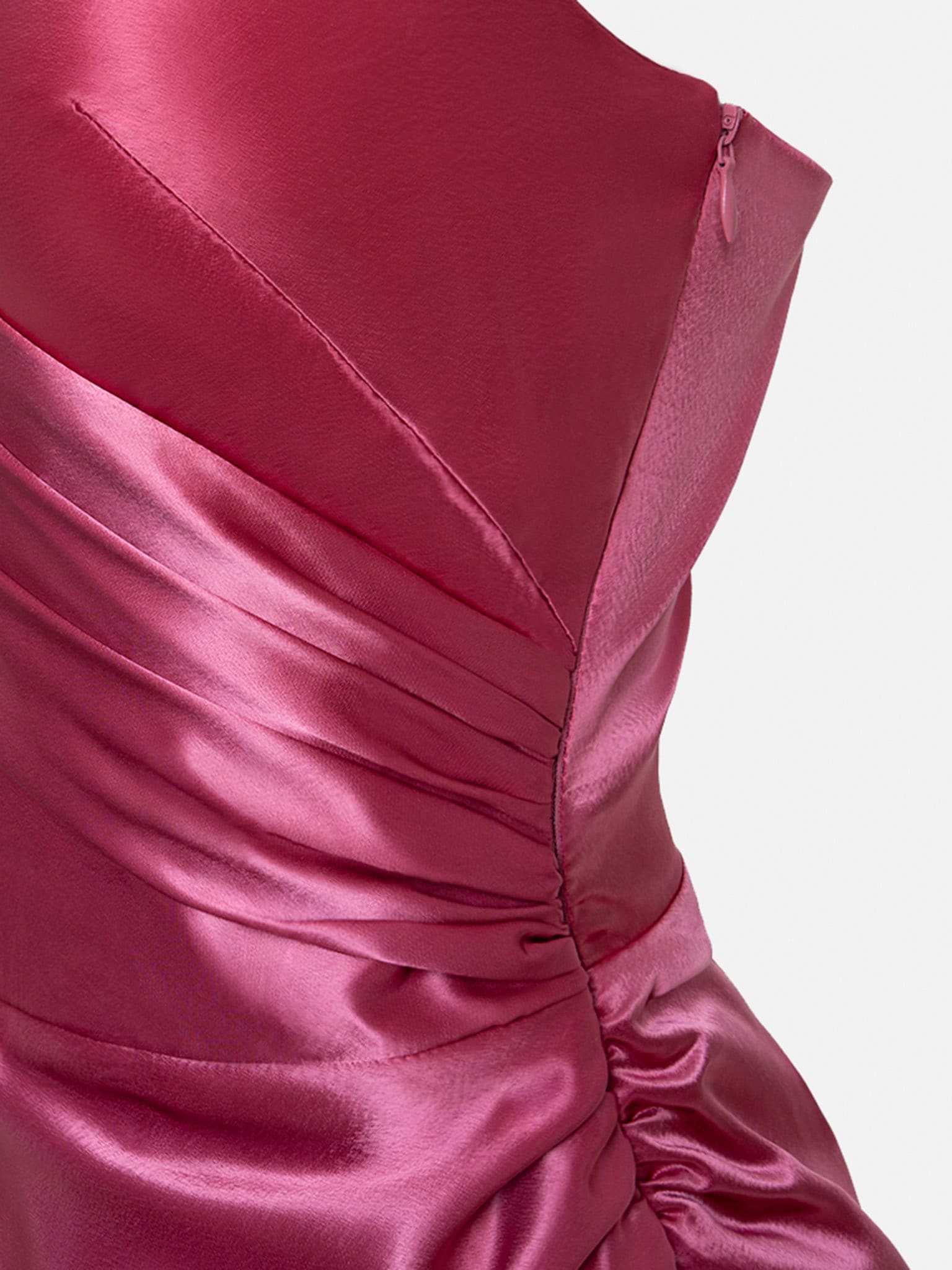 Satin V-neck Side Gathered Dress