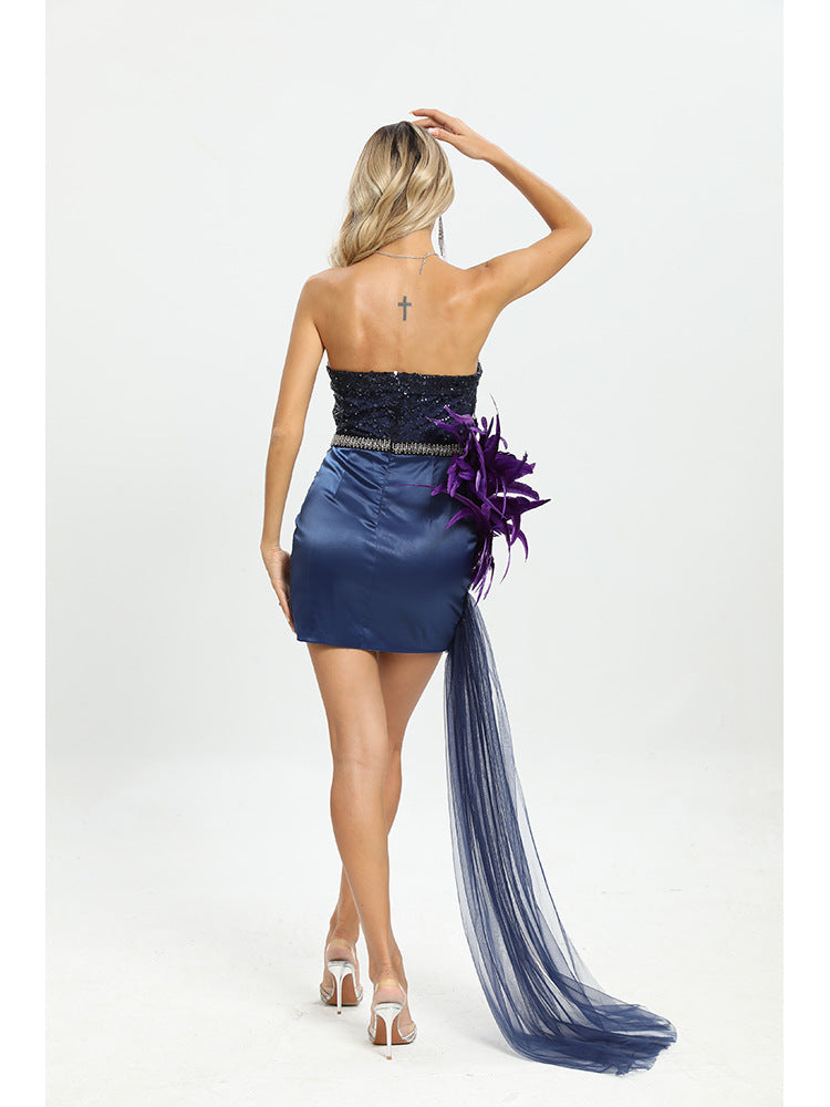 Sequin Purple Tube Top Irregular Dress