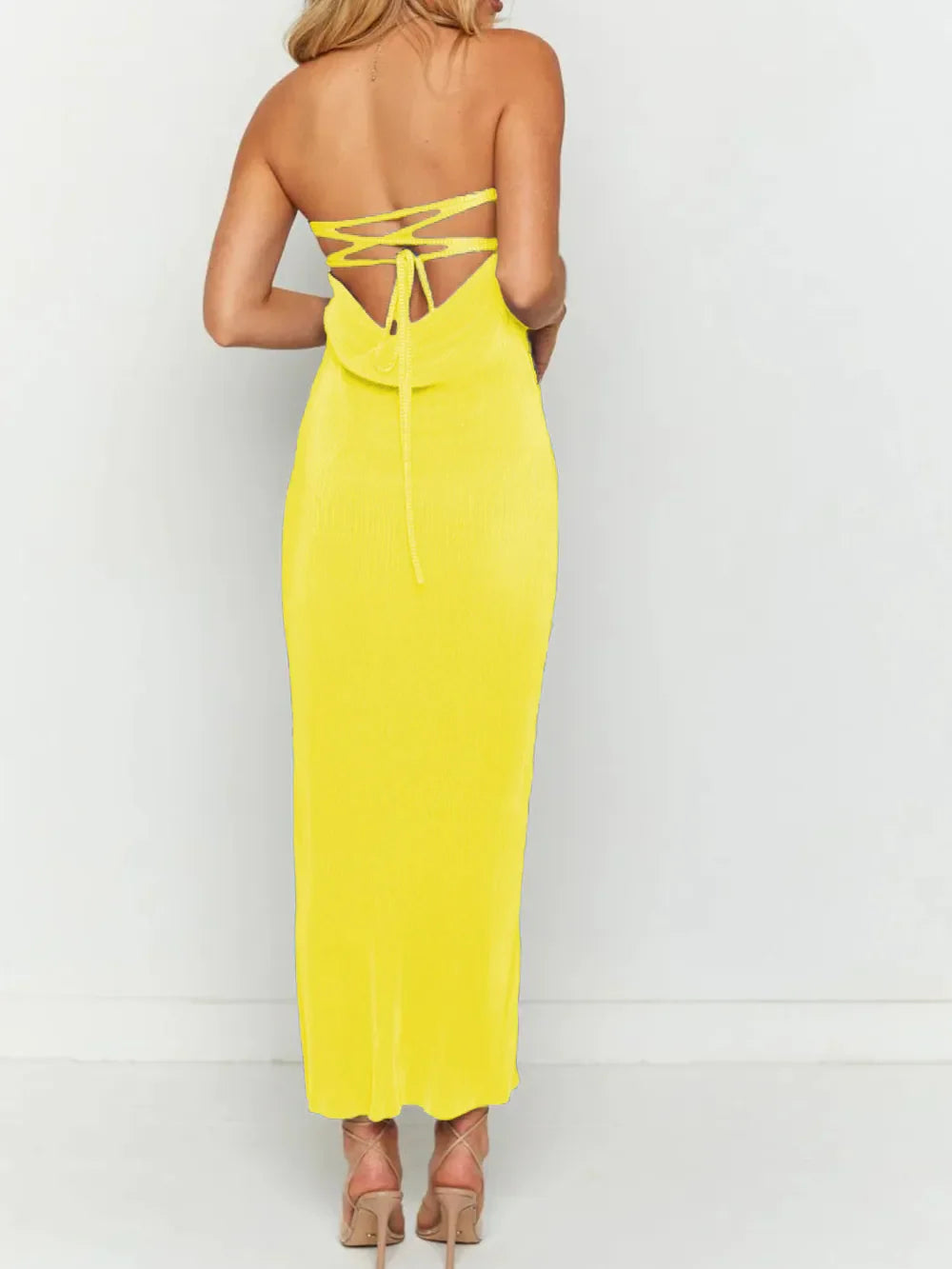 Lace-Up Back Tube Maxi Dress