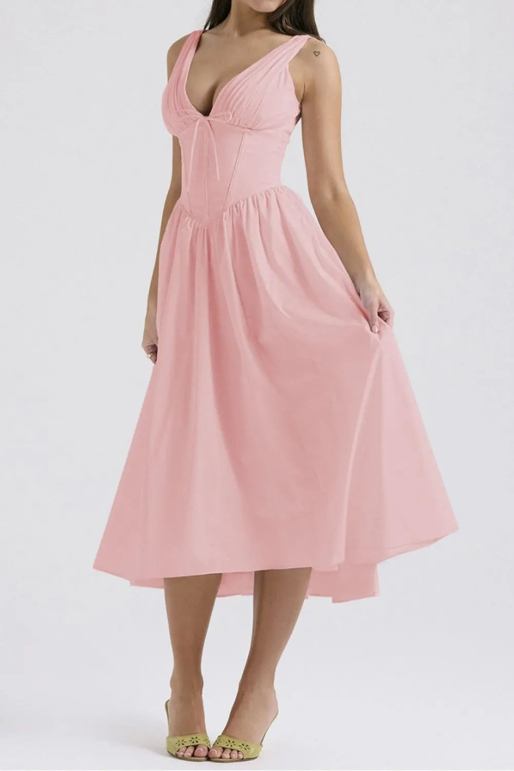 Ruched V-Neck Sleeveless Dress with Pockets