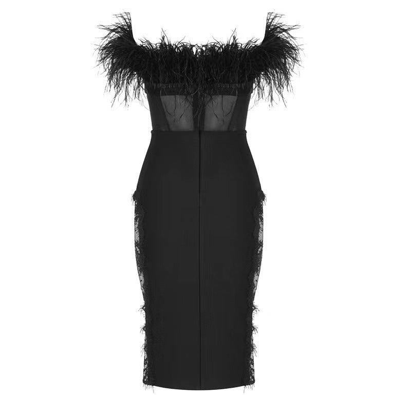 Keruva Feather Mesh Bandage Dress