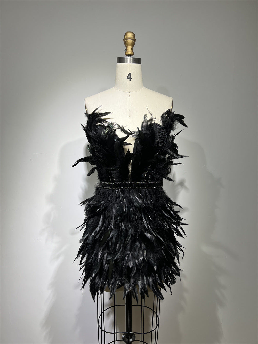 Alyia Backless Tube Top Feather Slim Dress