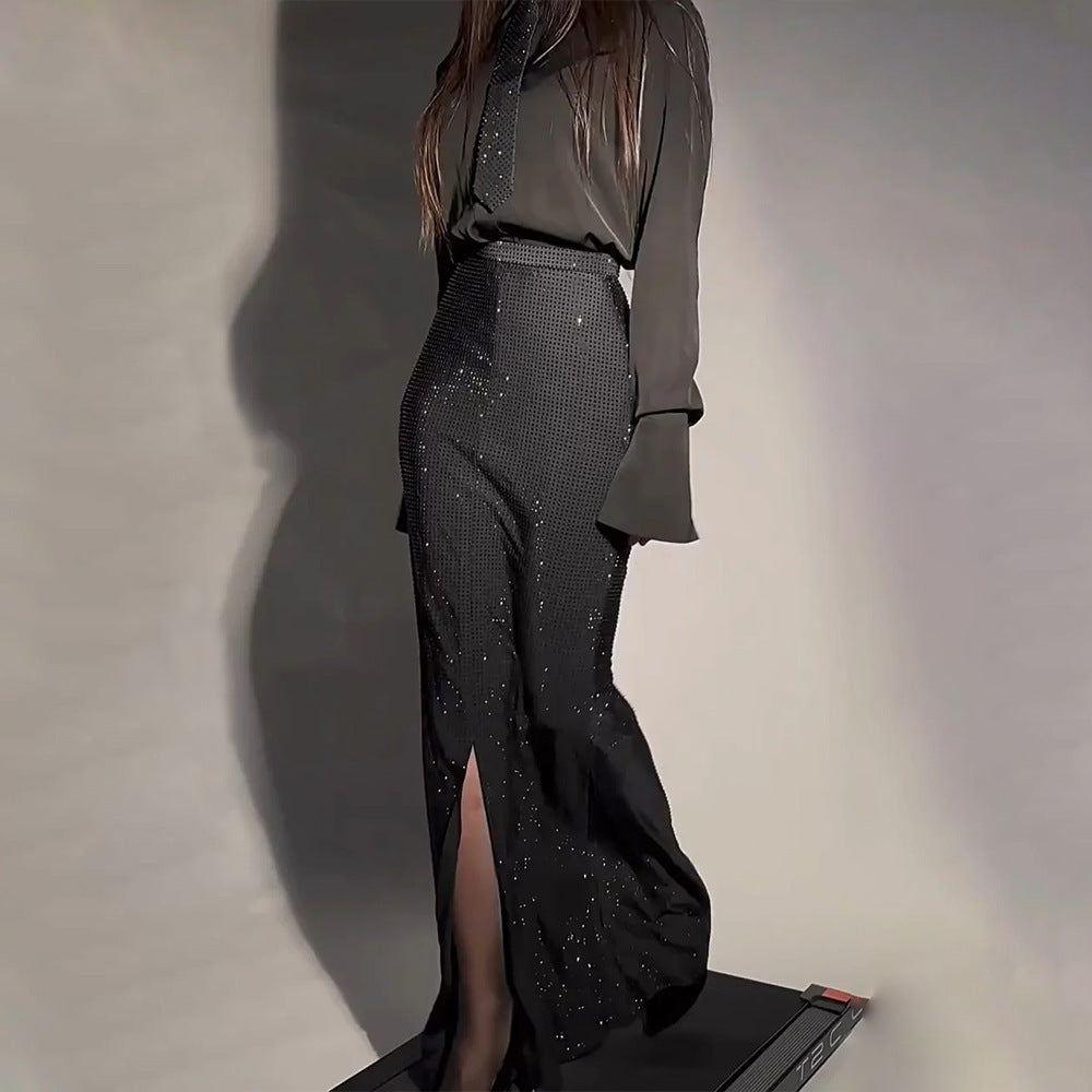 Rhei Diamond Split Wrap Black Set Dress