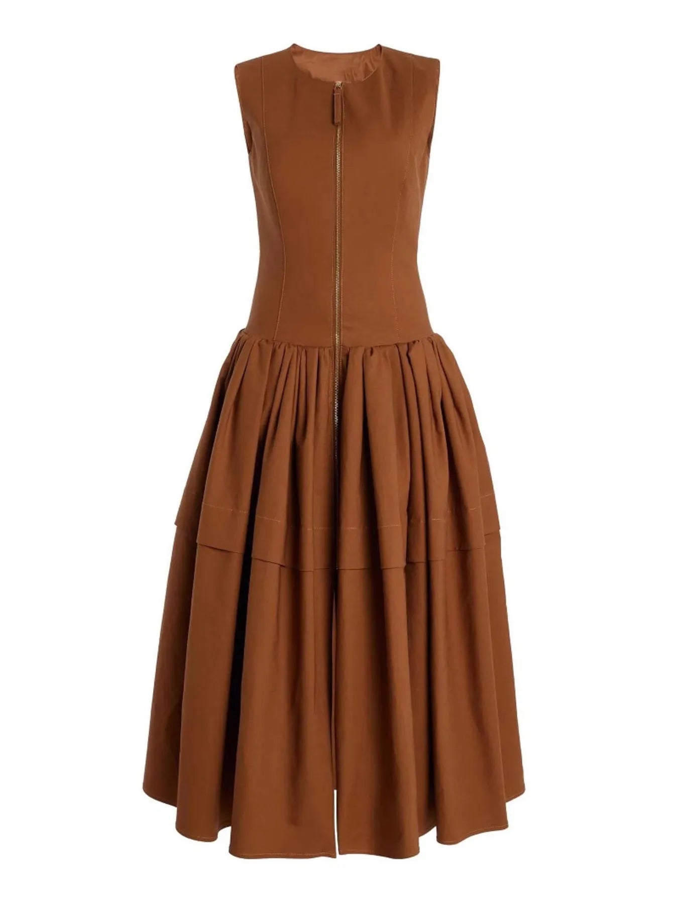 Zip Front Round Neck Sleeveless Dress