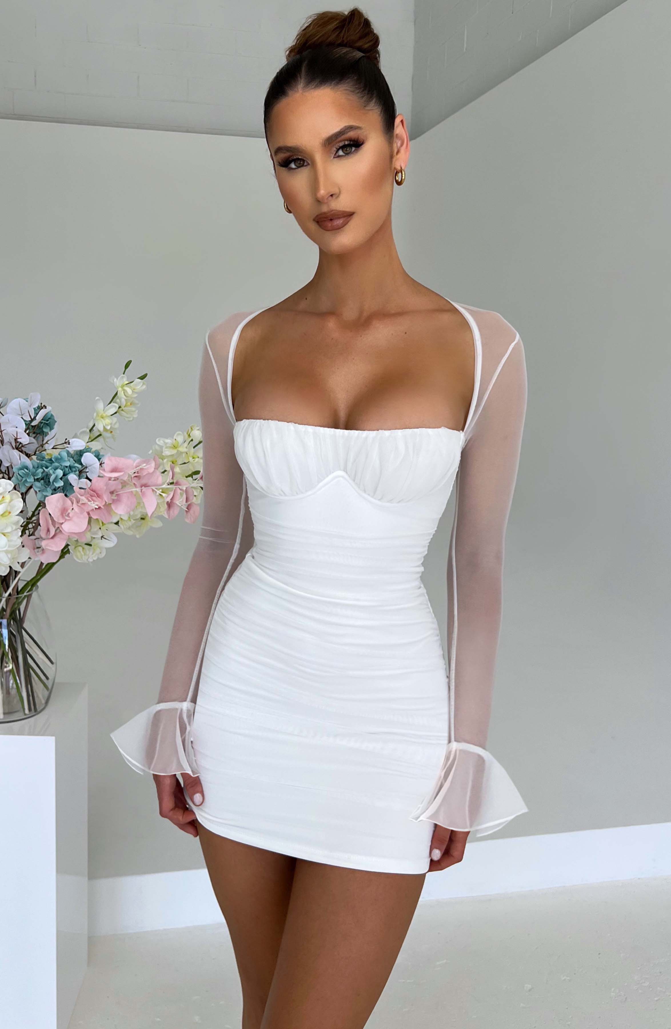 Perspective Long Sleeve Solid Hip Wrap Skirt