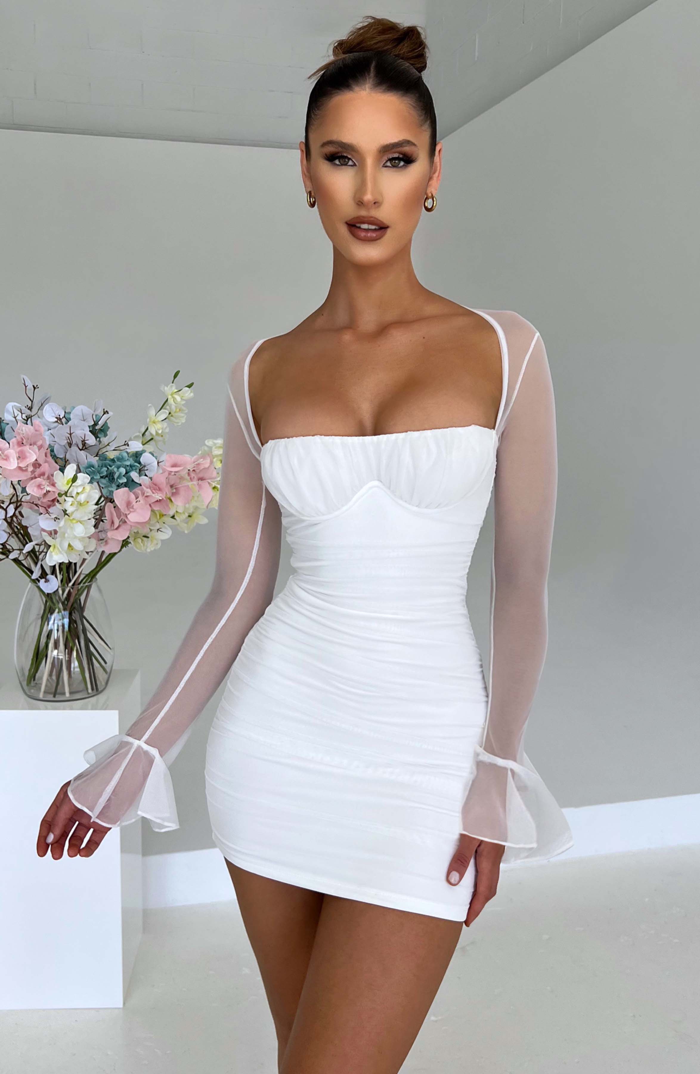 Perspective Long Sleeve Solid Hip Wrap Skirt