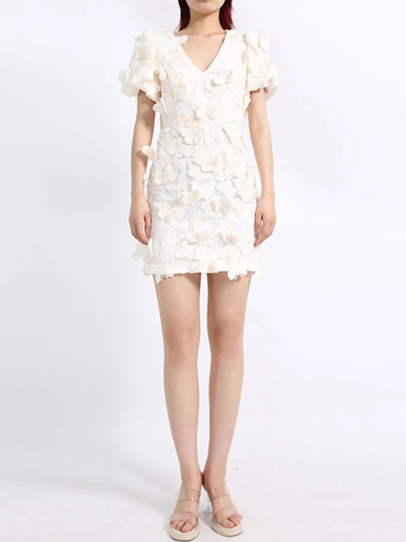 Butterfly V-Neck Puff Sleeve Mini Dress