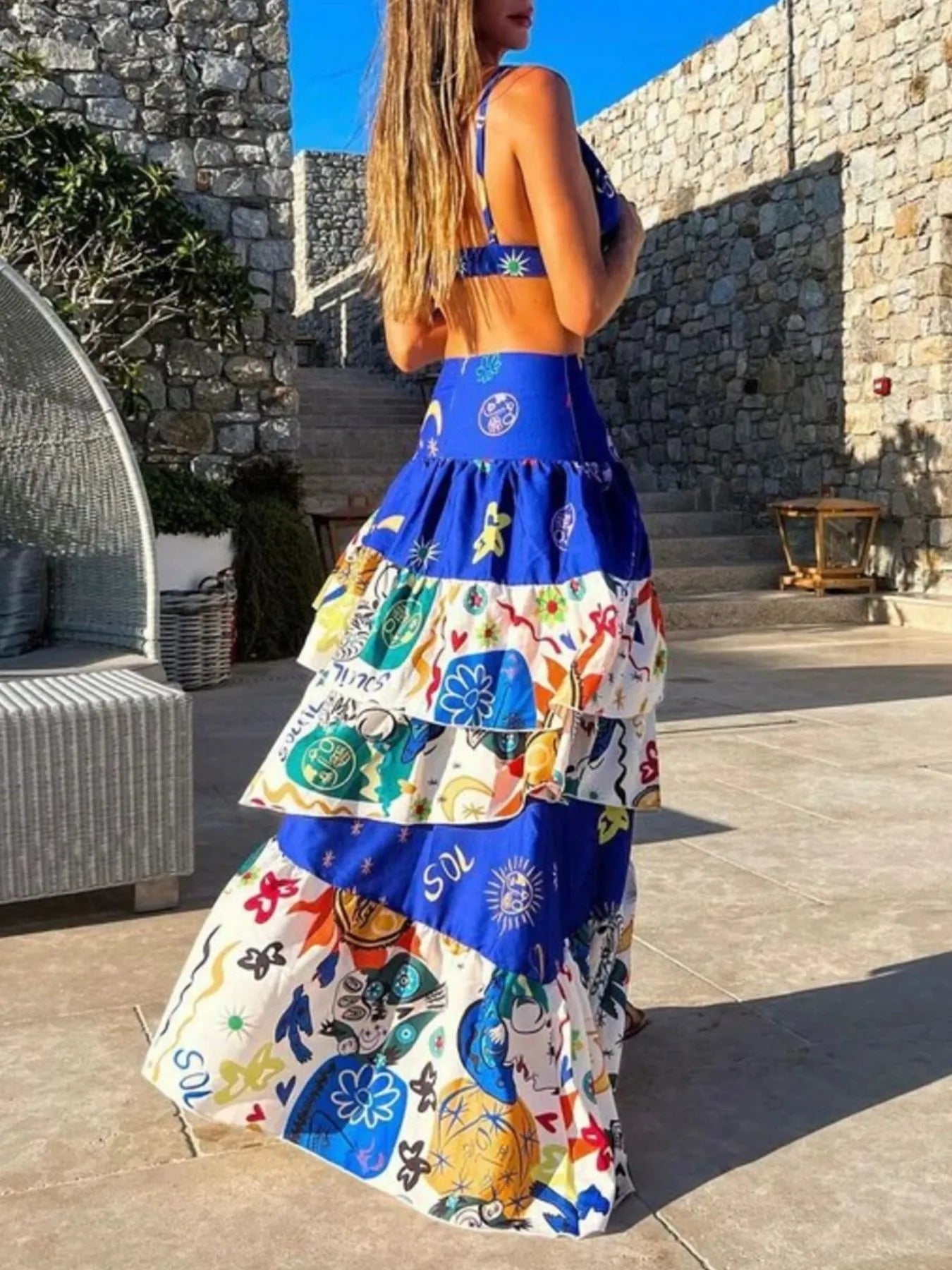 Printed Cami and Layered Skirt Set