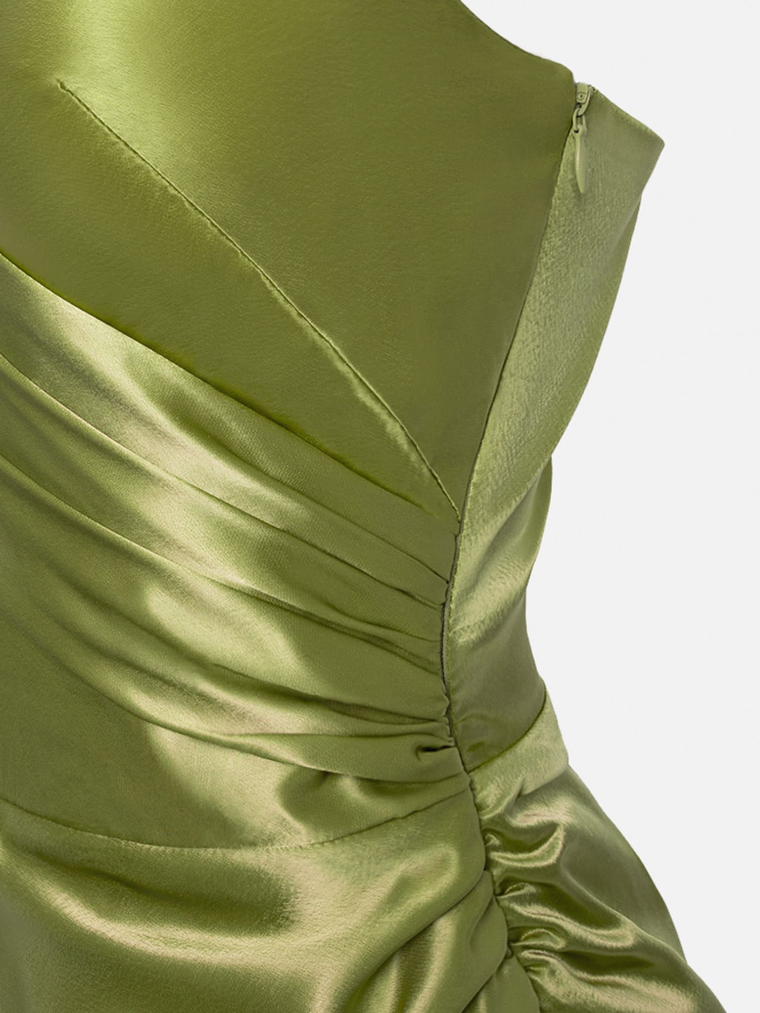 Satin V-neck Side Gathered Dress