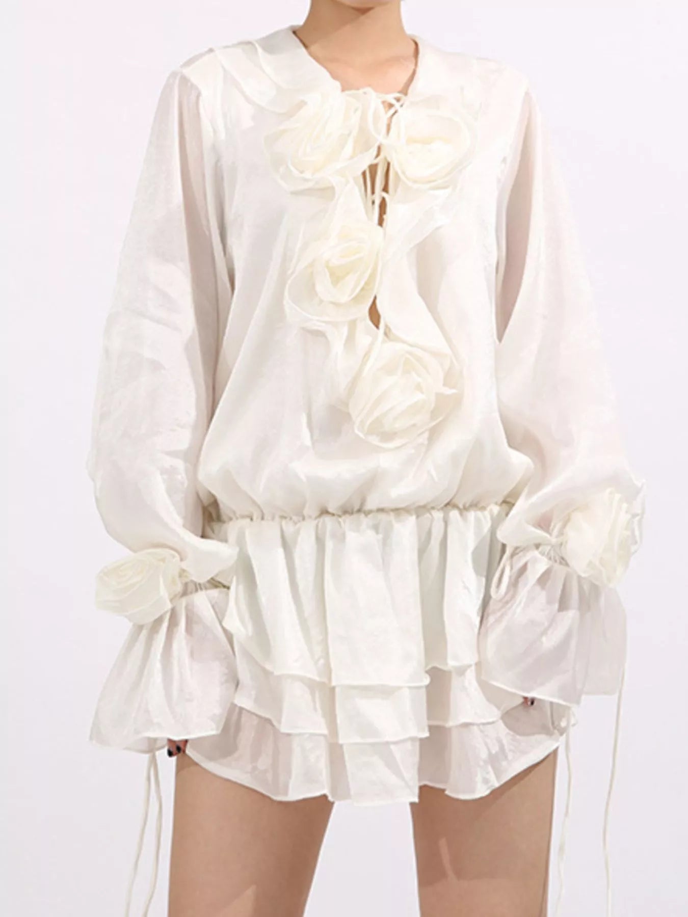 Flower Ruffled Long Sleeve Dress