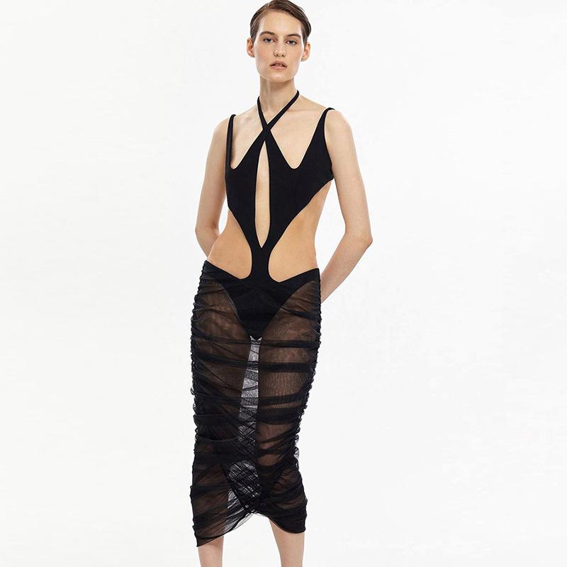 Kaira Cutout Mesh Midi Bandage Dress