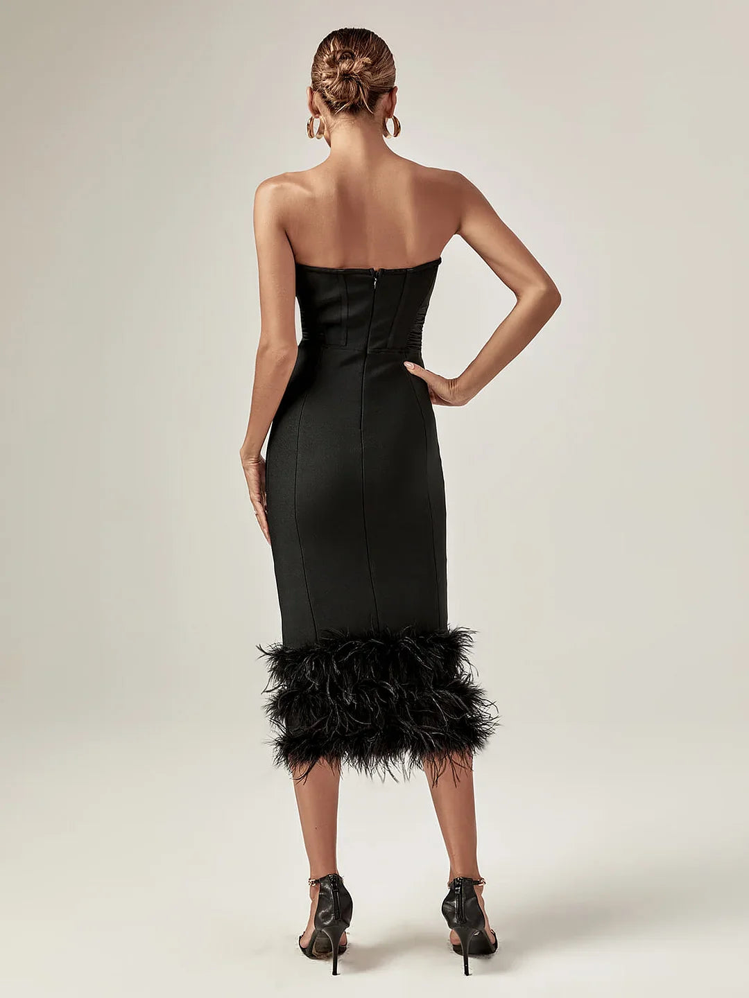 FUR BLACK STRAPLESS CORSET DRESS
