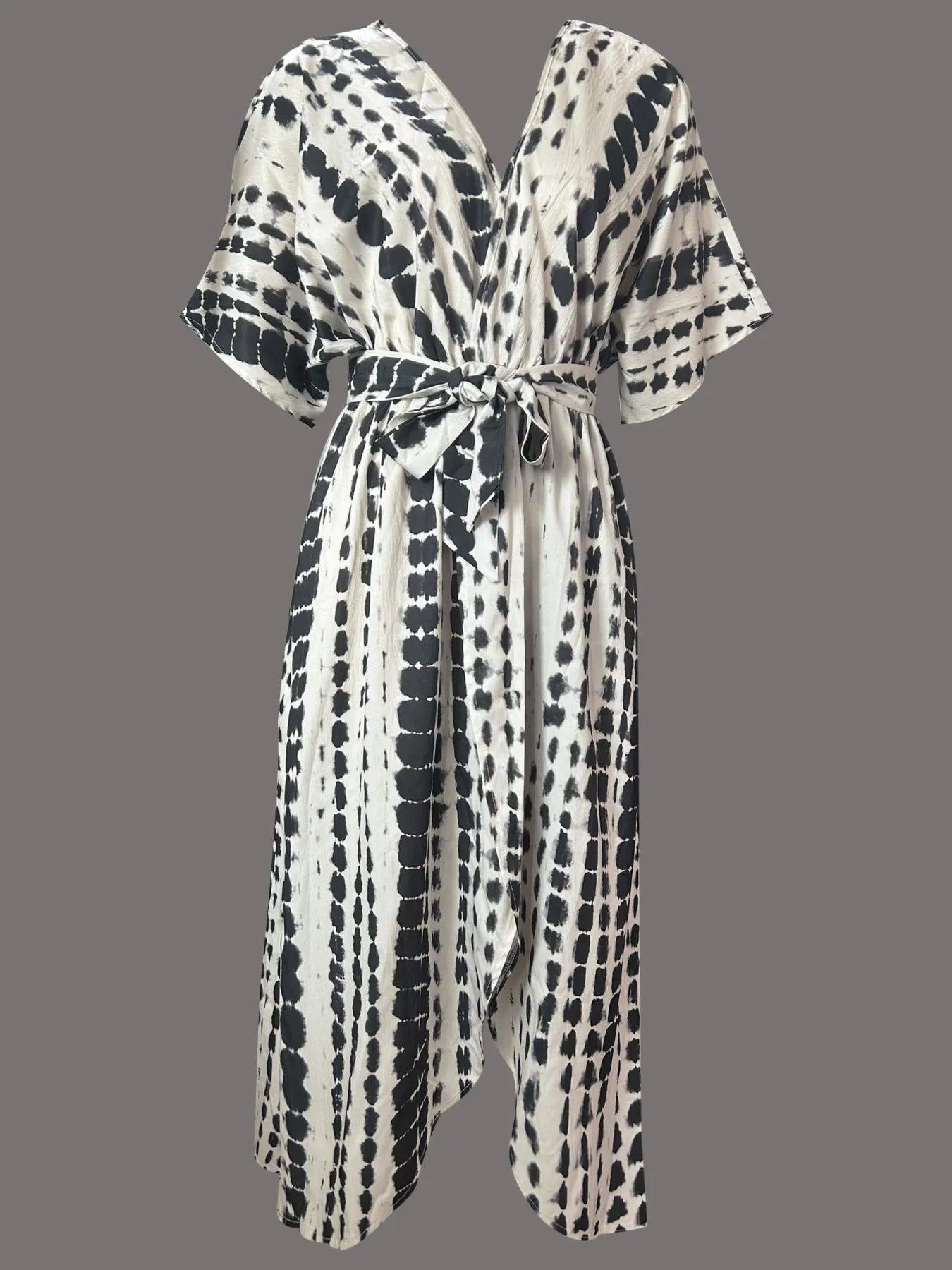 Tie-Dye Tie Waist Wrap Dress