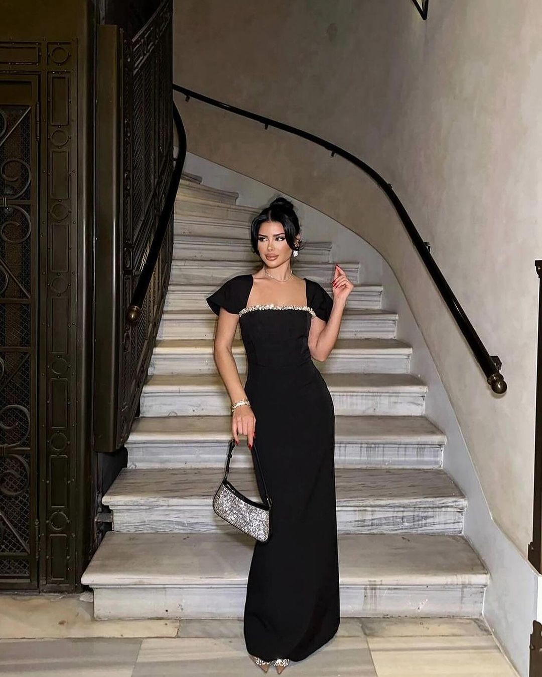 Allure Diamond Maxi Red Dress-Black