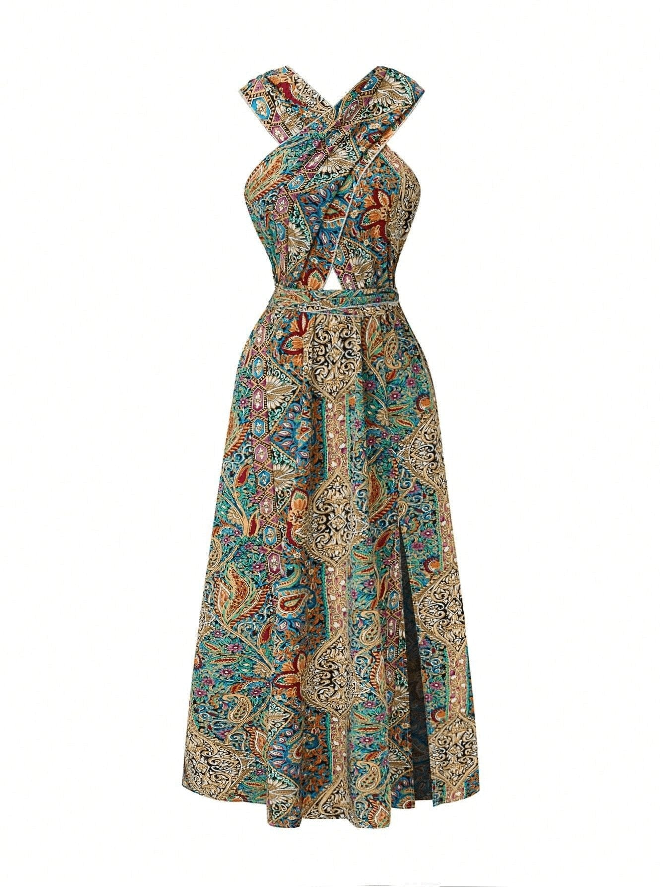 Yellana Halter Neck Slit Maxi Vacation dress