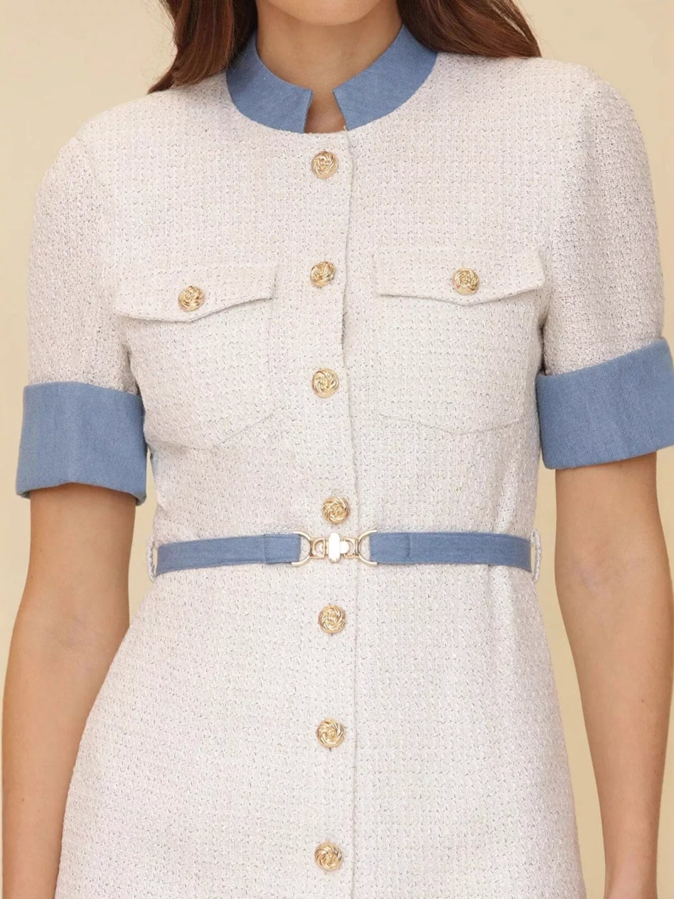 Contrast Button Front Mini Dress