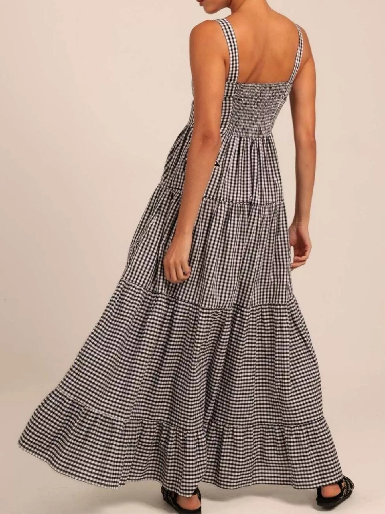 Embroidered Square Neck Tiered Maxi Cami Dress