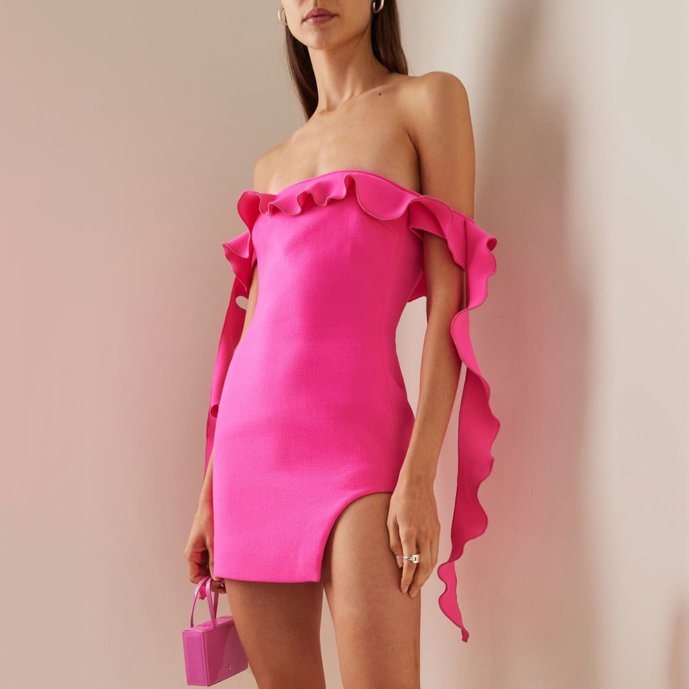 Aclosy Three-dimensional Ruffle Bandage Dress