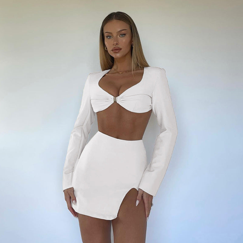 Sleeved Cutout Irregular Two Piece Set