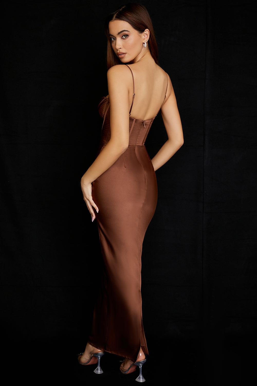 Elegant Corset Maxi Dress-Brown