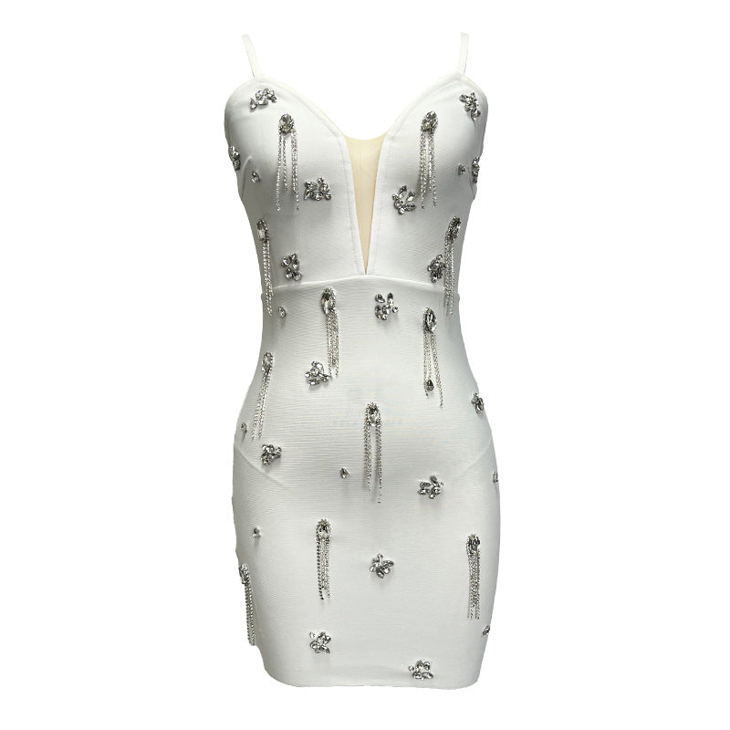Nerila White Sequin White Party Dress