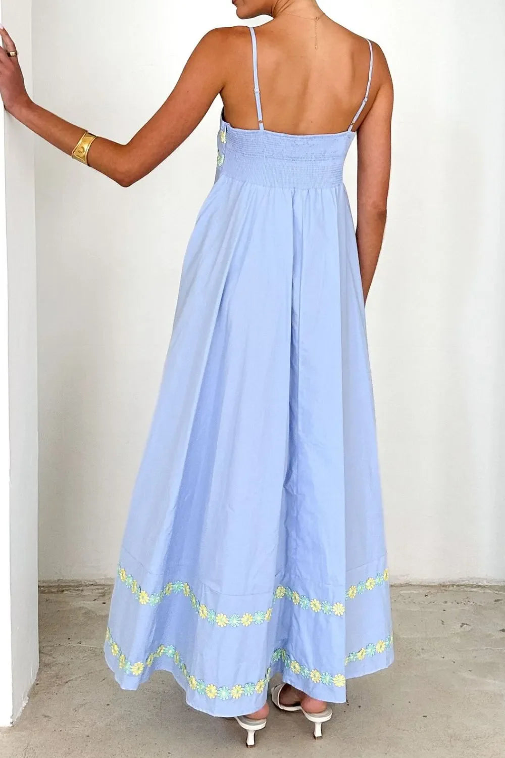 Floral Embroidered Spaghetti Strap Maxi Dress