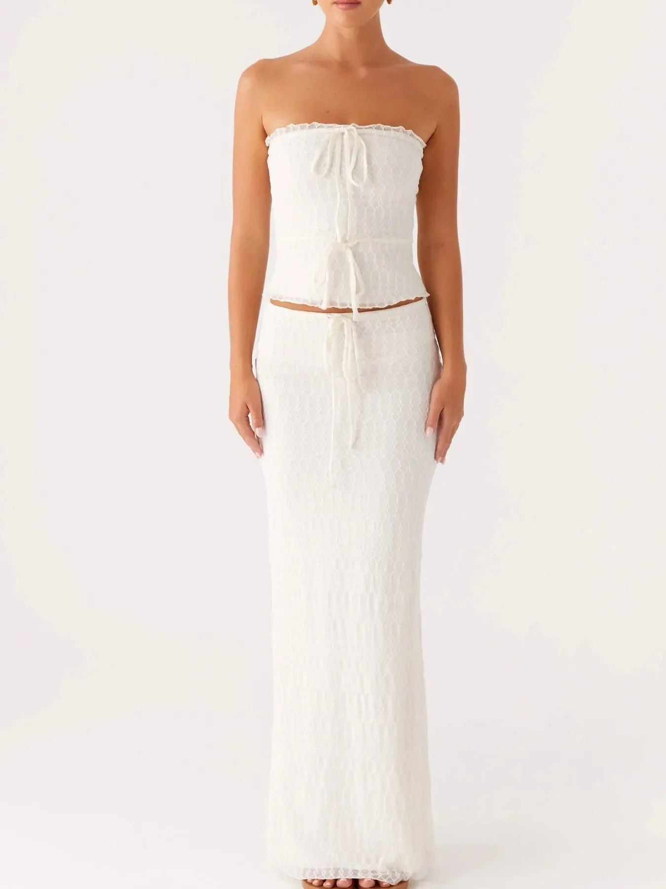Tie Front Tube Top and Maxi Skirt Set