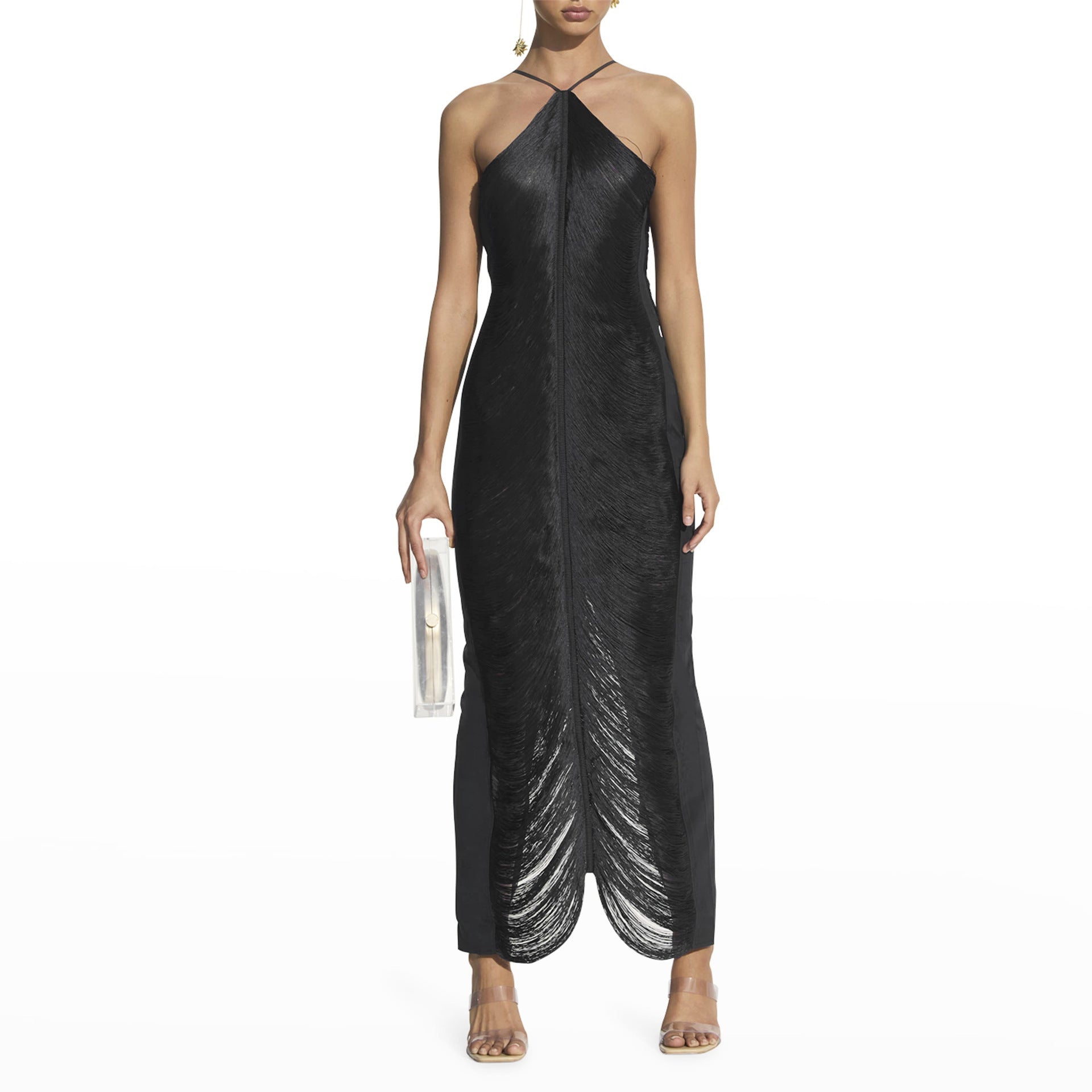 CELEB FUR IRREGULAR MAXI DRESS-WHITE
