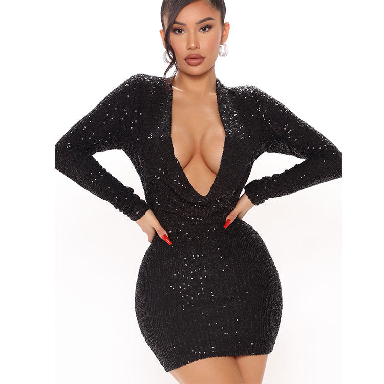 Mini Swing Collar Party Dress-Black