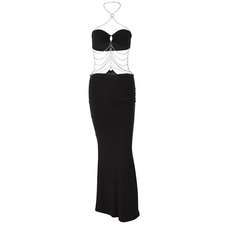 Aeika Halter Neck Wrap Chest Cutout Dress