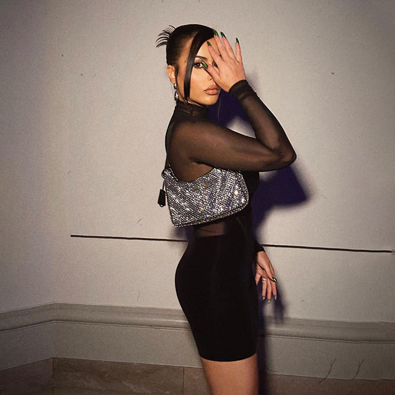 Mesh Corset Sheath Turtleneck Dress