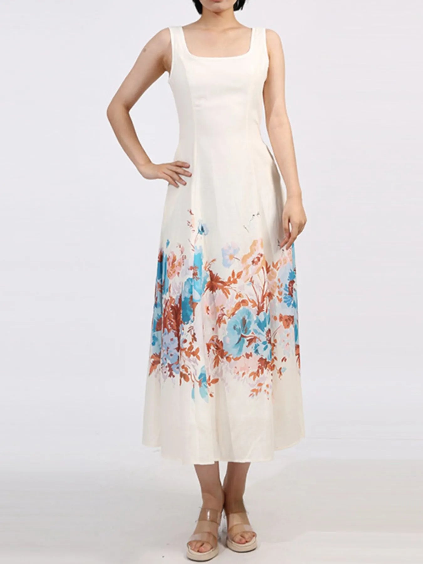 Cutout Back Printed Square Neck Dress