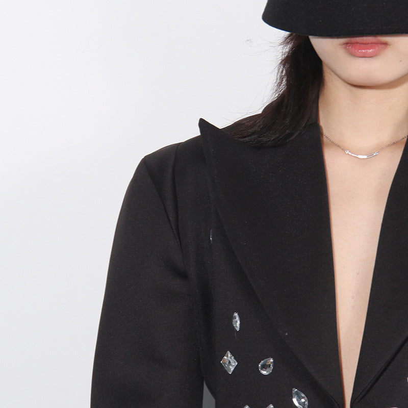 Elga Rhinestone Sleeved Black Dress