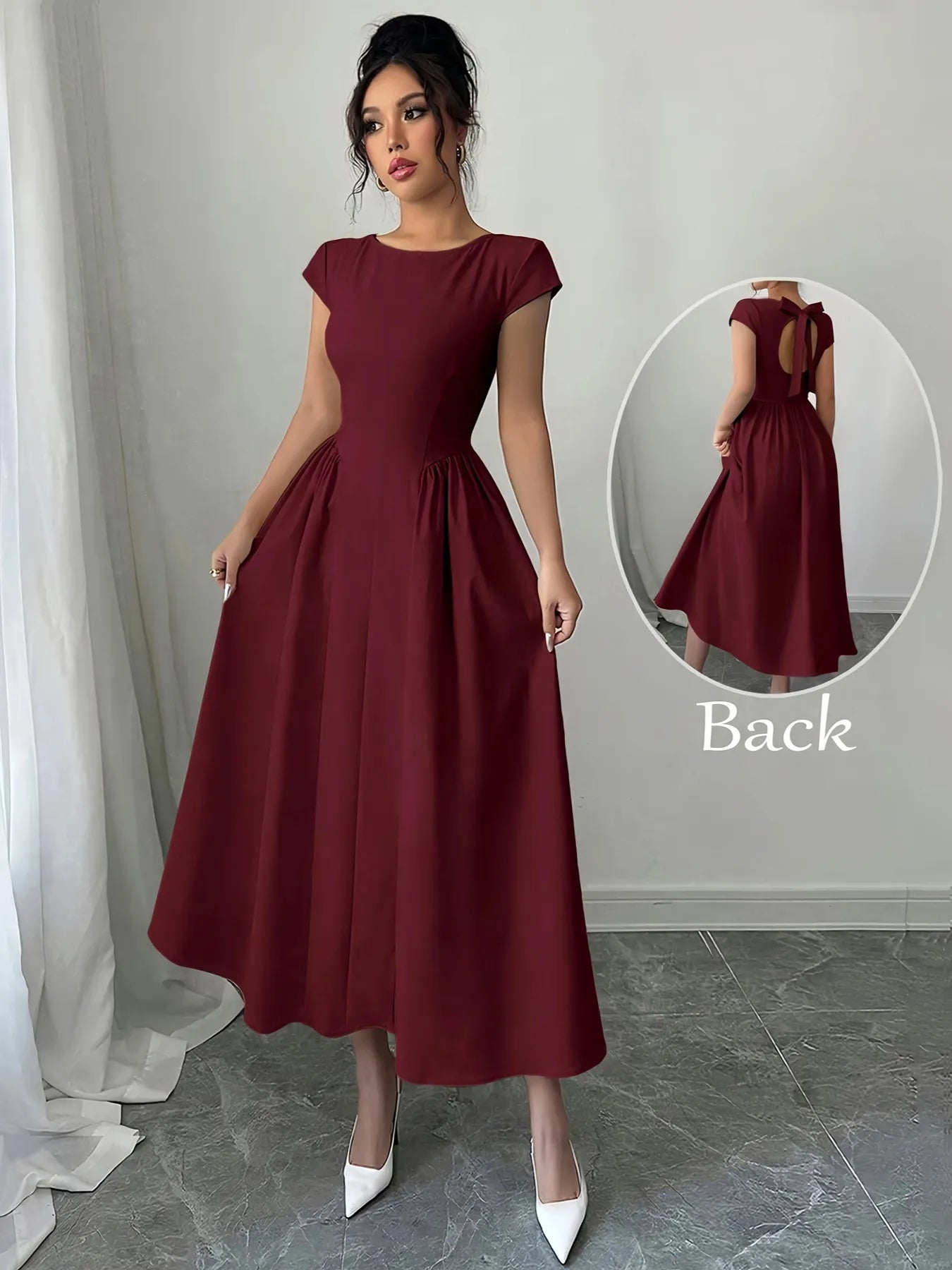 Cutout Tie Back Cap Sleeve Dress