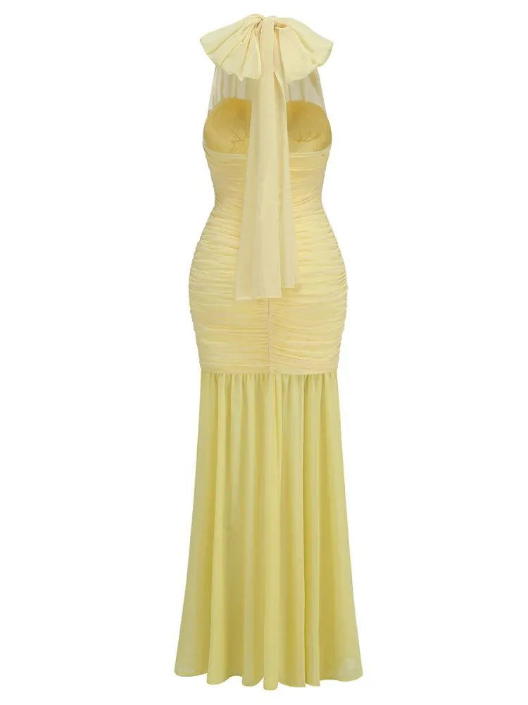 Maliya Halter Mesh Slit Maxi Dress