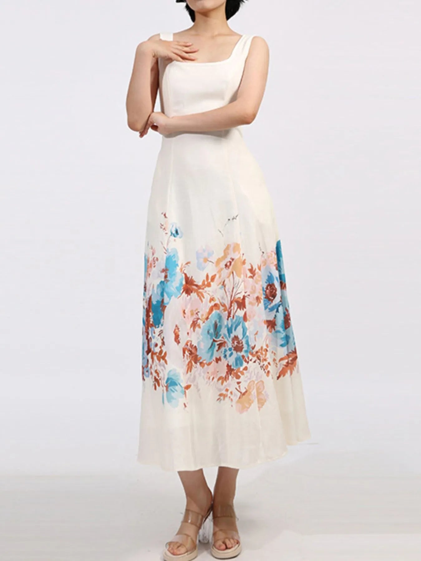 Cutout Back Printed Square Neck Dress