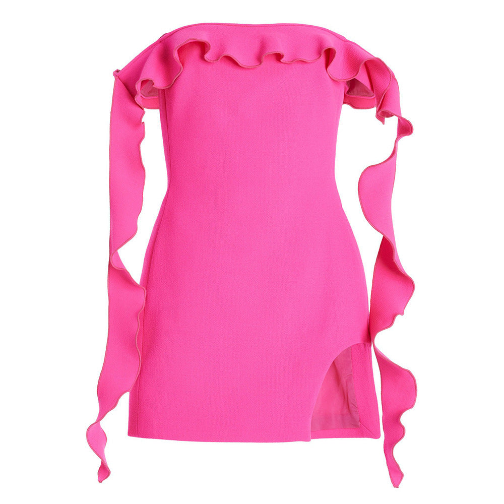 Aclosy Three-dimensional Ruffle Bandage Dress