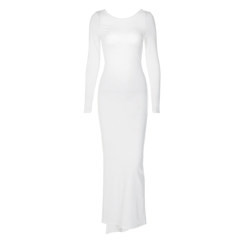 Backless Pleated Long Elegant Slim Dress