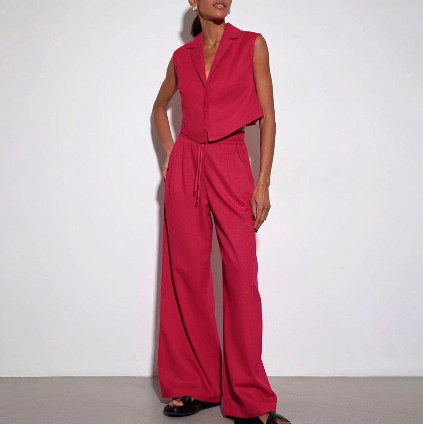 Vest High Waist Wide Leg Pants