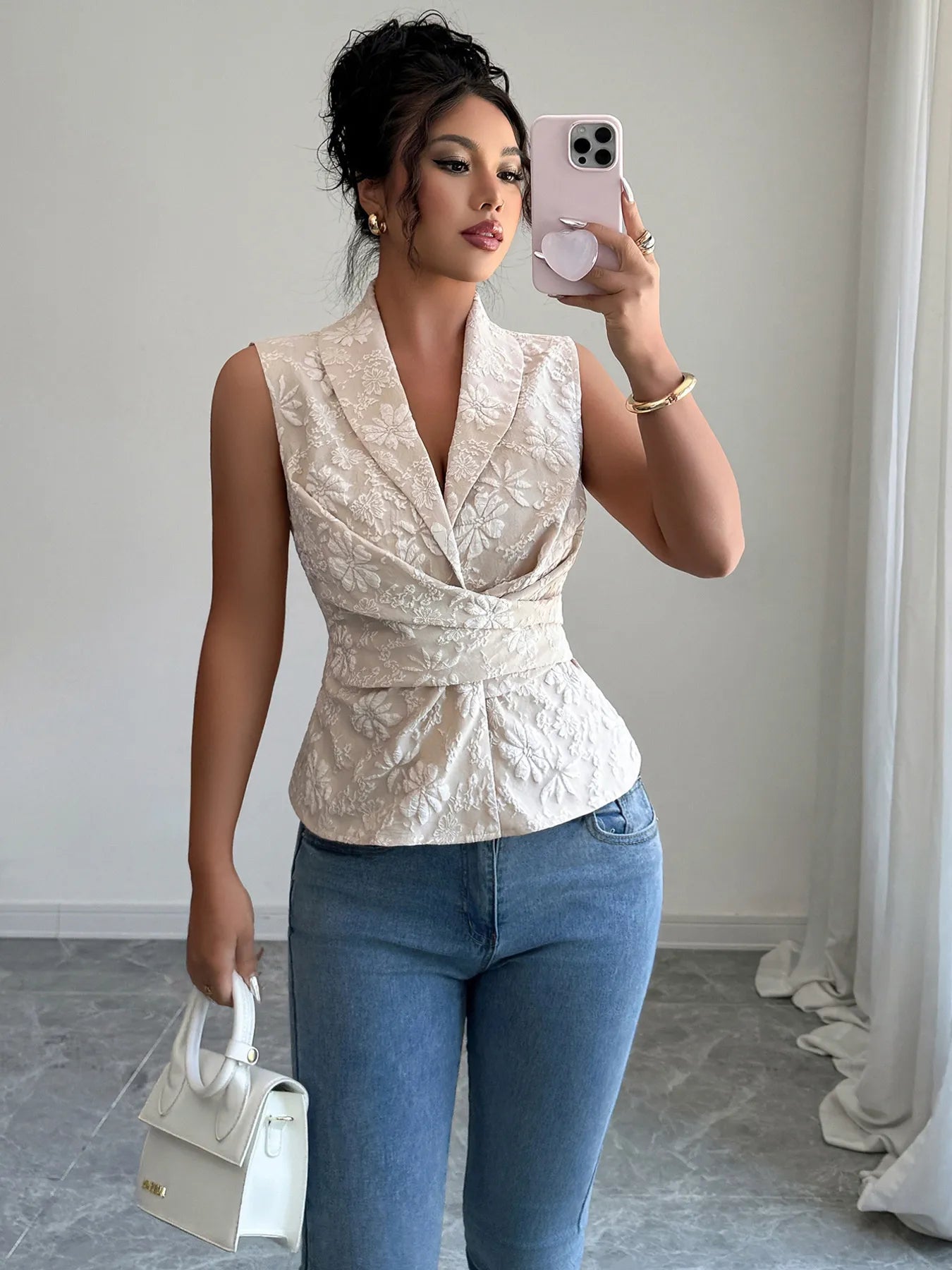 Flower Ruched Sleeveless Tank