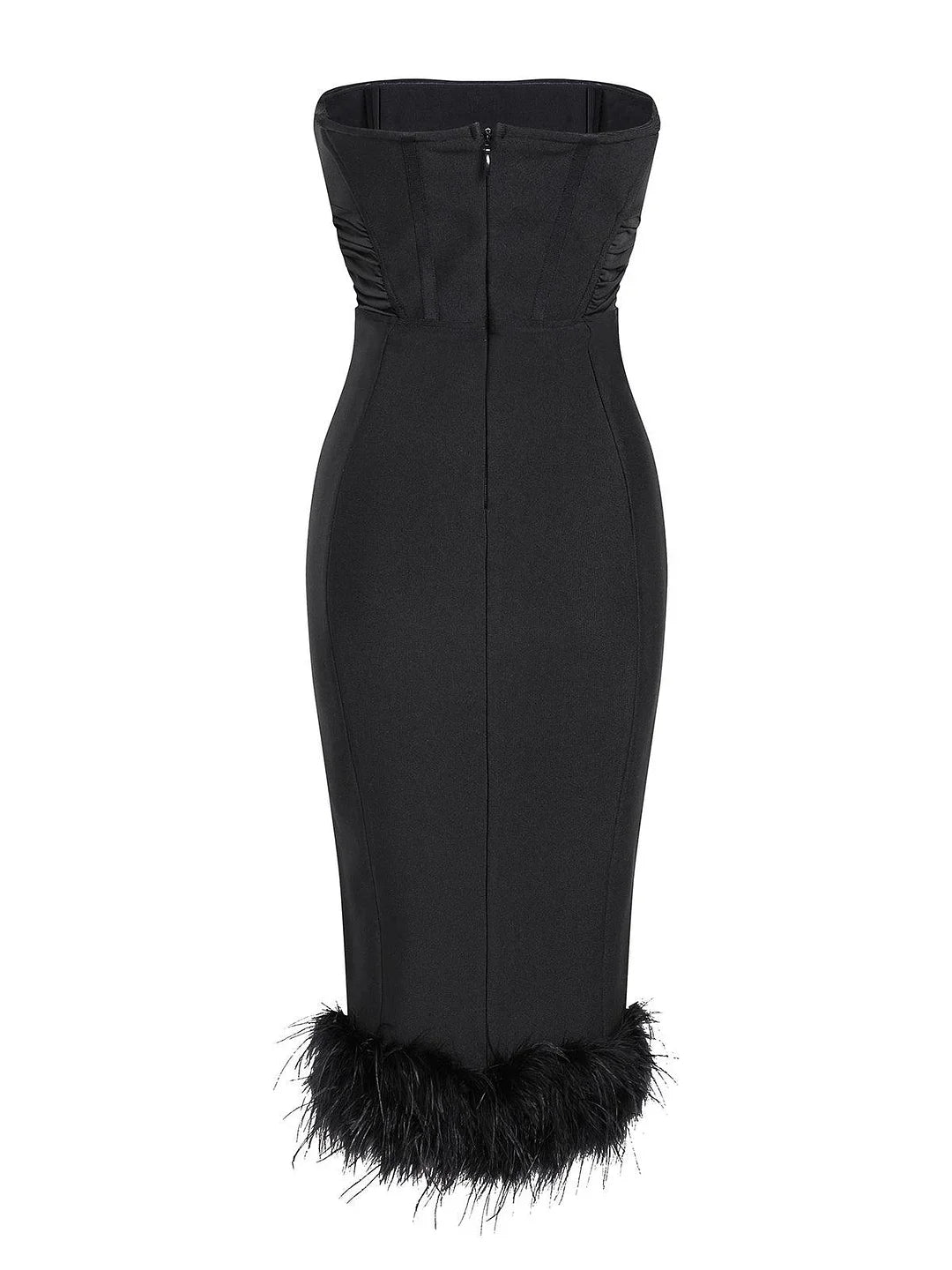 FUR BLACK STRAPLESS CORSET DRESS