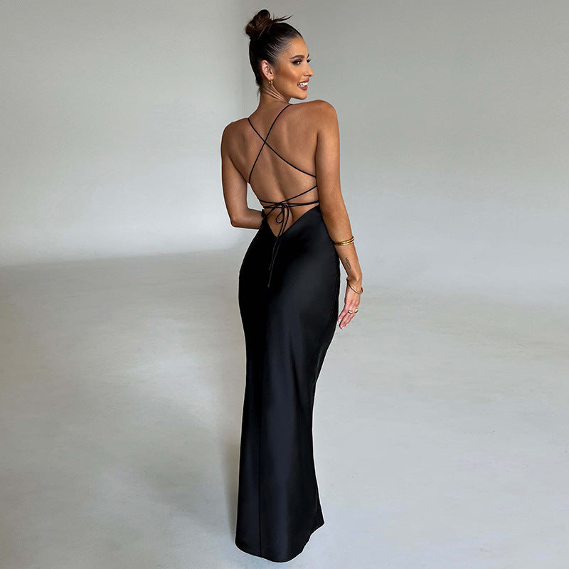 Hip Wrap Long Slim Backless Waist Dress
