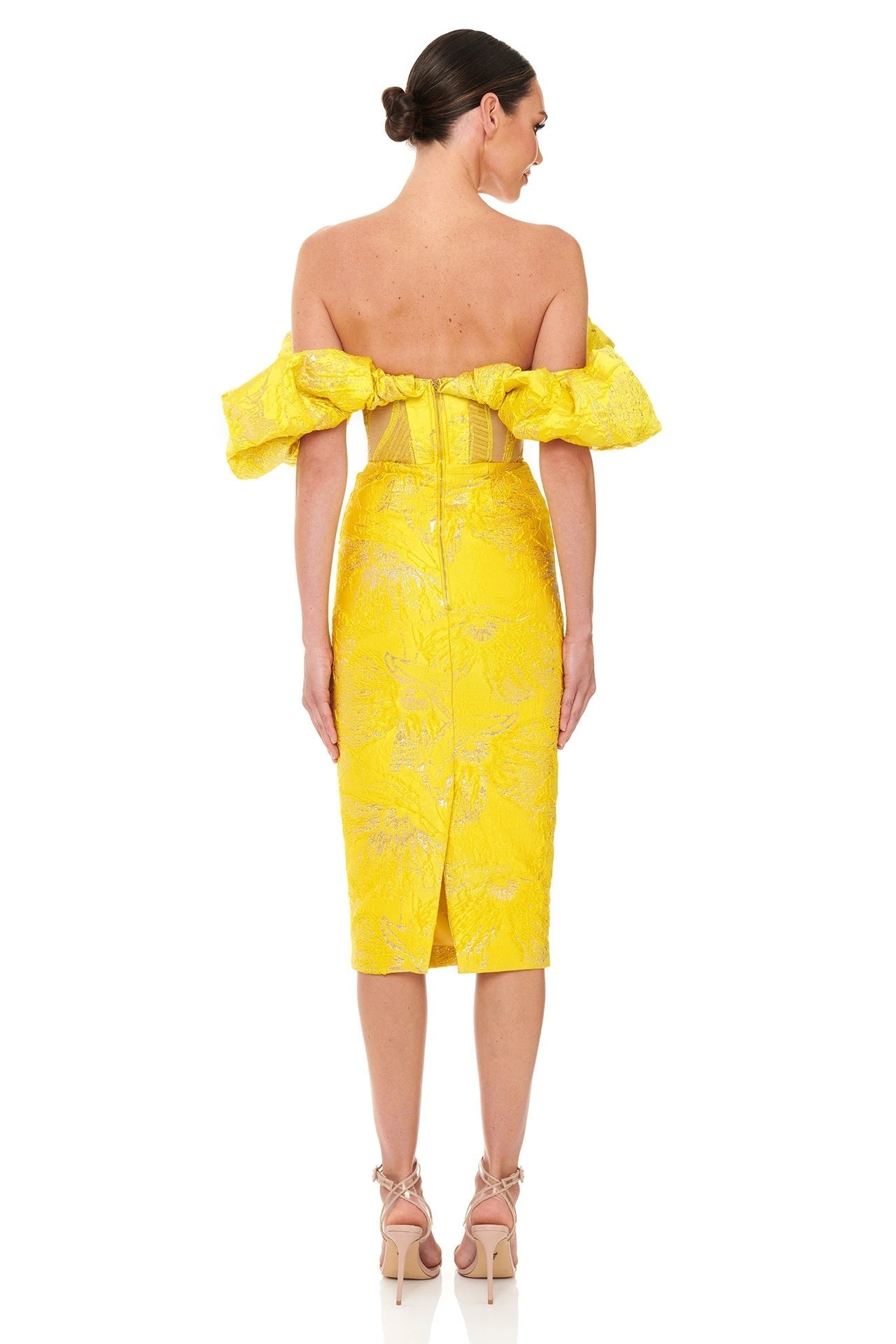 Elegant Jacquard Wrap Midi Celeb Dress