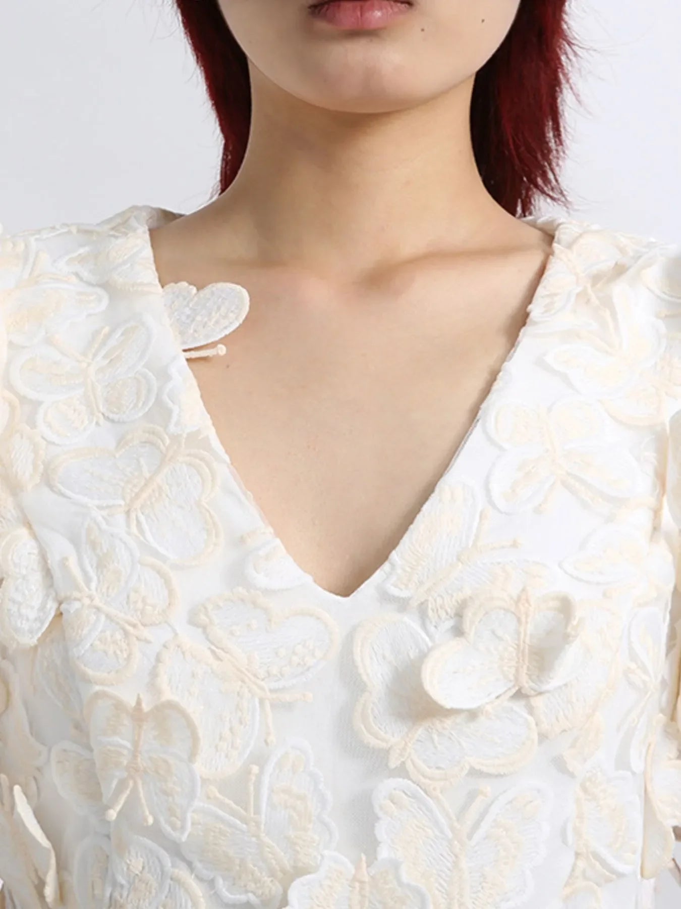 Butterfly V-Neck Puff Sleeve Mini Dress
