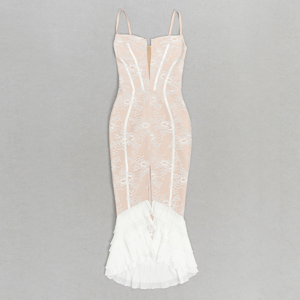 Allure Backless Slit White Guest Bandage Dress