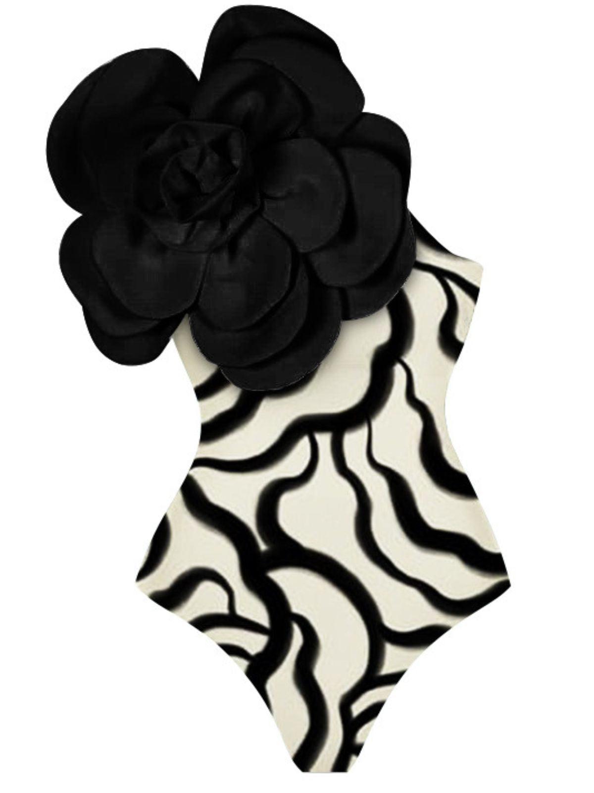 Aureliana Flower Zebra Printed One Piece Swimsuit featuring a floral design and stylish zebra print.