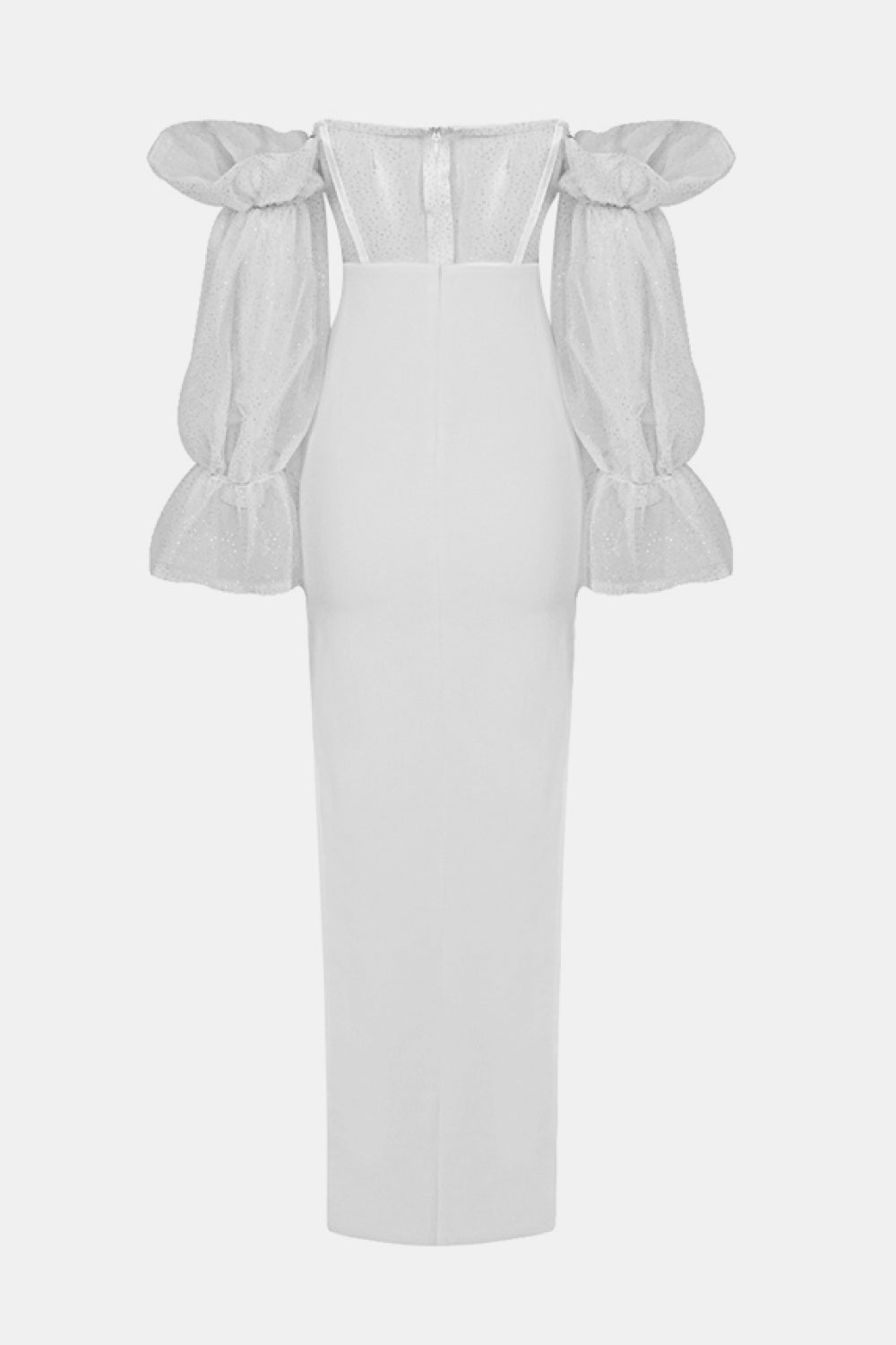 Hanna Glitter Mesh Flounce Sleeve Knit Dress