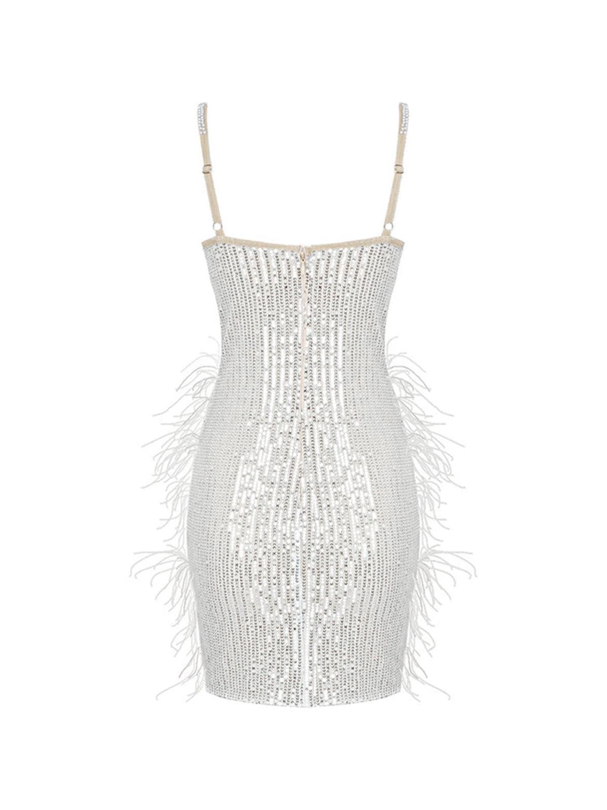 Close-up of the exquisite pearl embellishments on the Bronte Mini Dress.