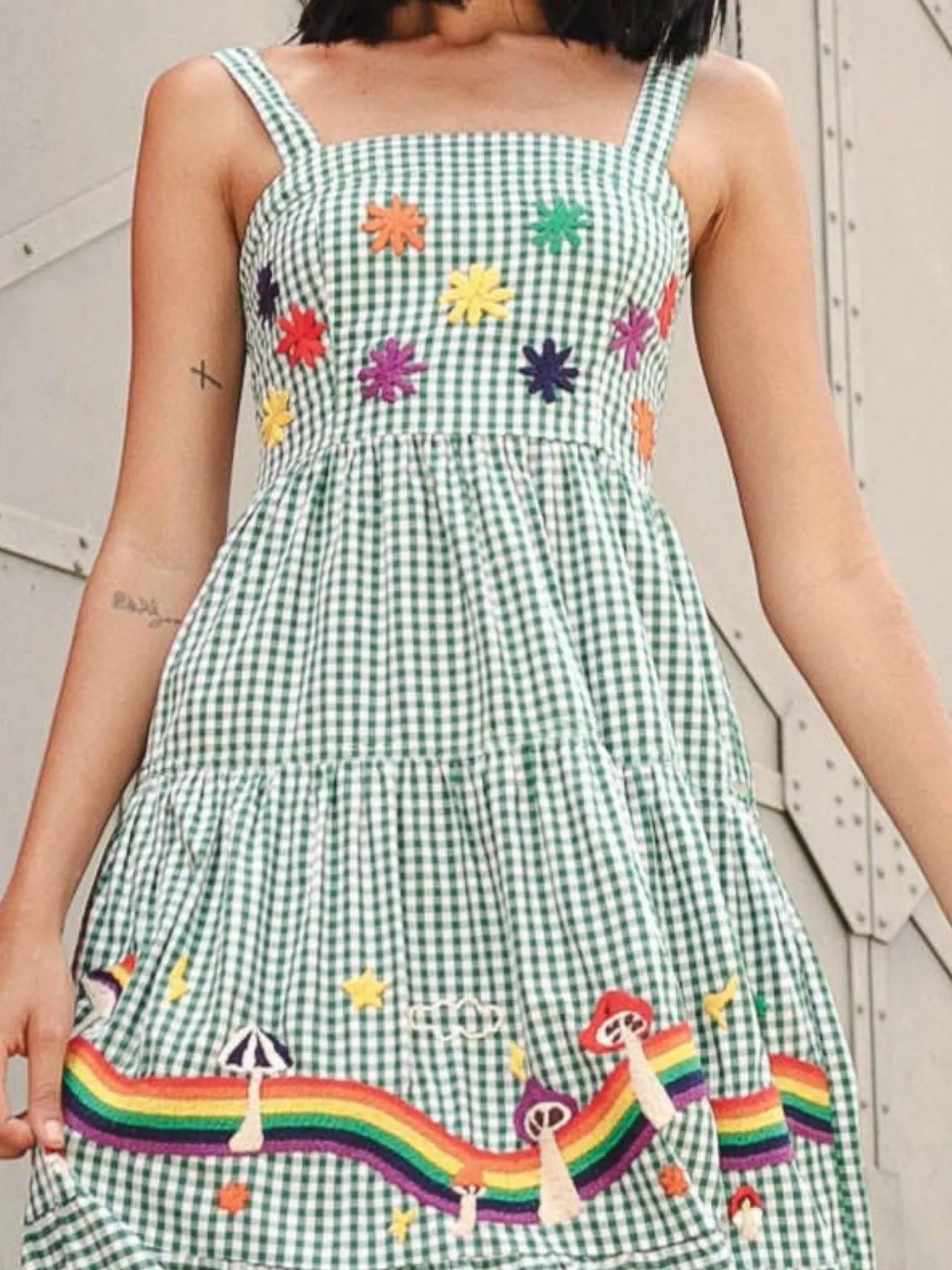 Embroidered Square Neck Tiered Maxi Cami Dress